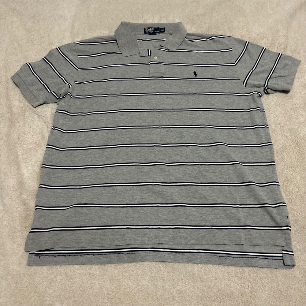 Polo Ralph Lauren Polo Shirt Mens XXL Grey Striped Short Sleeve Pony Logo 0641 - Picture 2 of 7